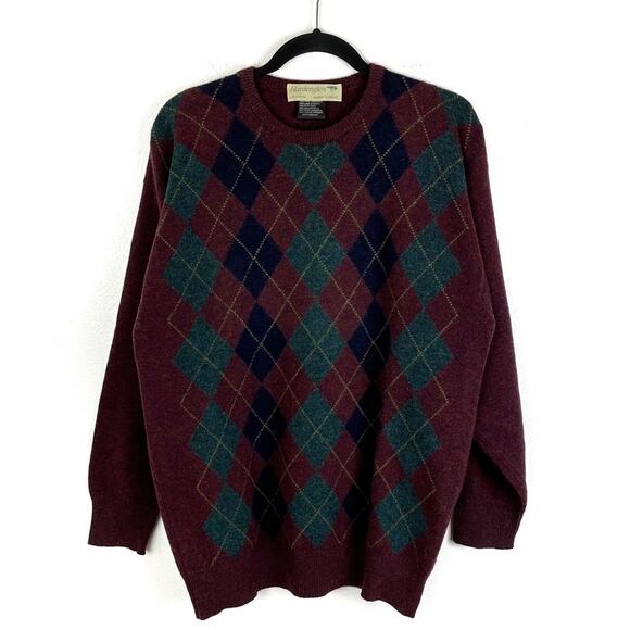 Vintage Men’s Scottish Lambswool Argyle Crew Neck Sweater Dark Academia - Picture 1 of 9